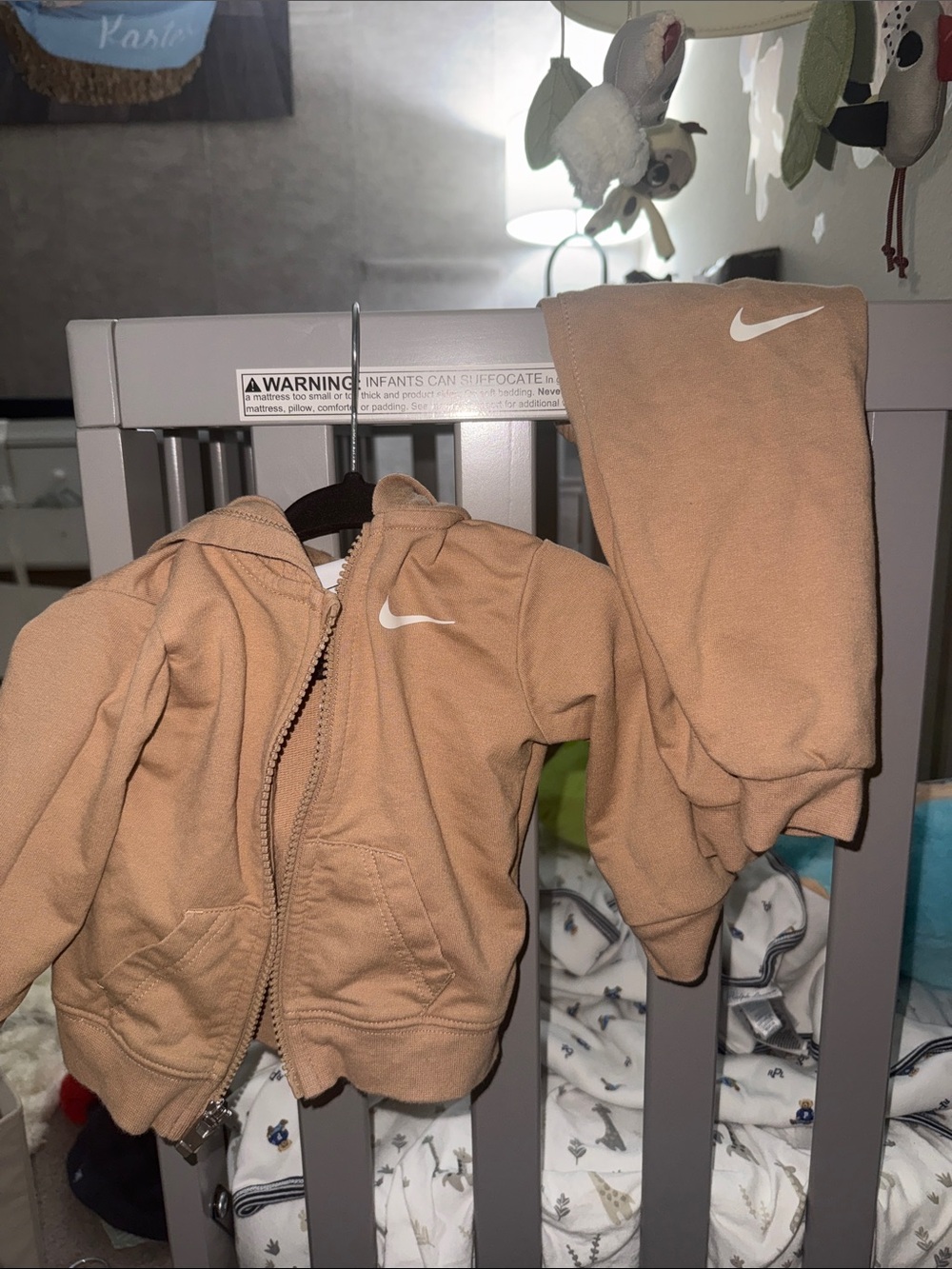 Nike Kids Tan Sweatpants & Hoodie Set with White Swoosh